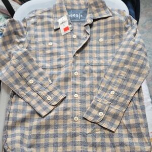 GAP Kids Beige and Blue Checkered Button-Down Shirt